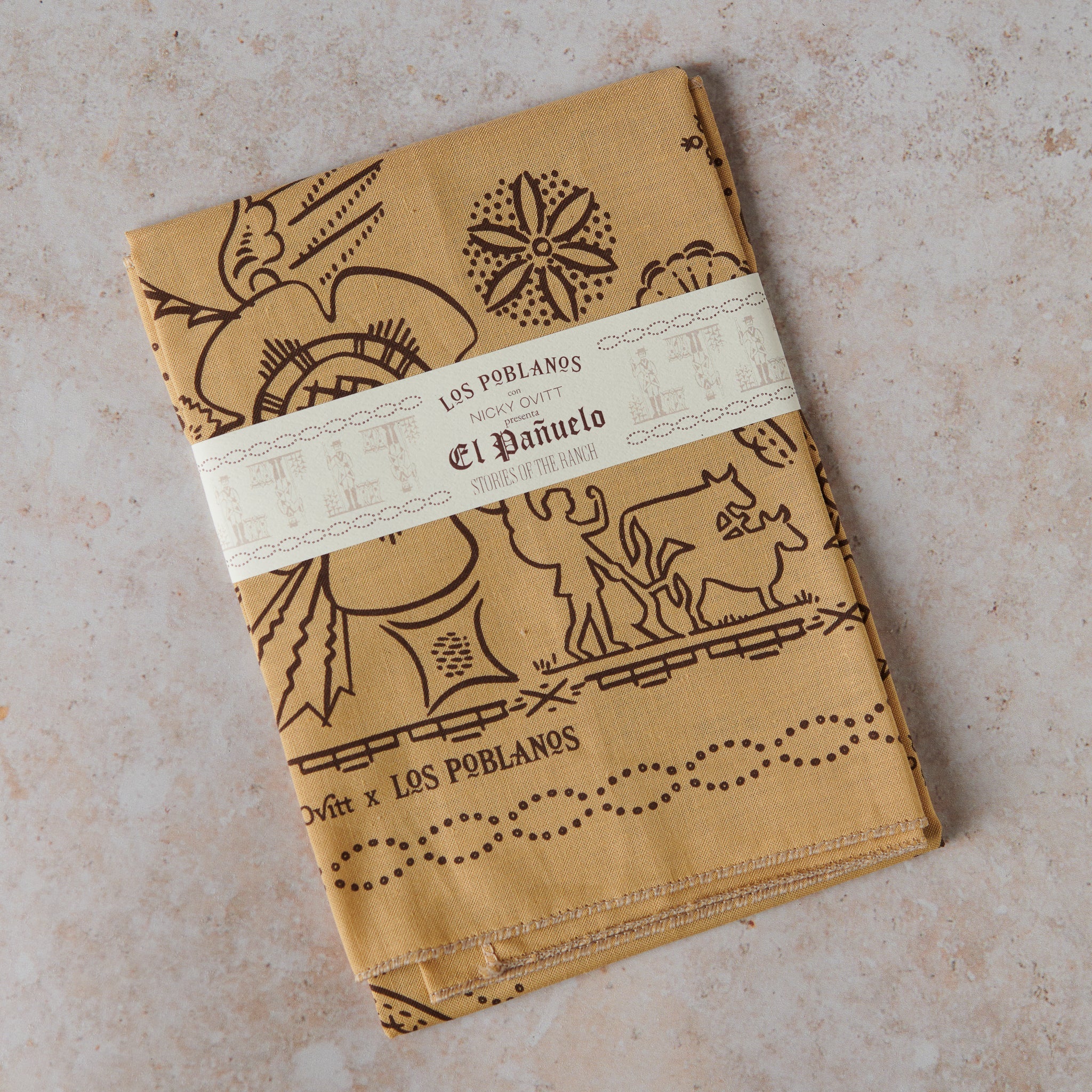 Los Poblanos "El Pañuelo" Bandana - Chocolate on Khaki | Los Poblanos Farm Shop