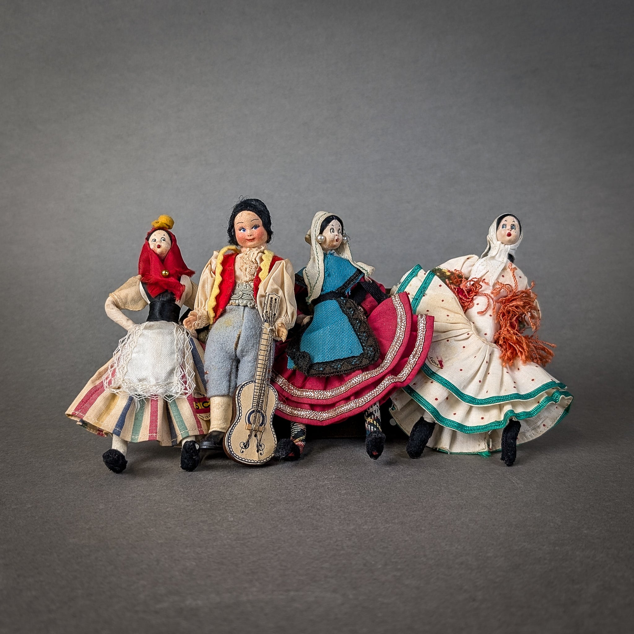 Set of Four Vintage Mexican Flamenco Dancer Dolls