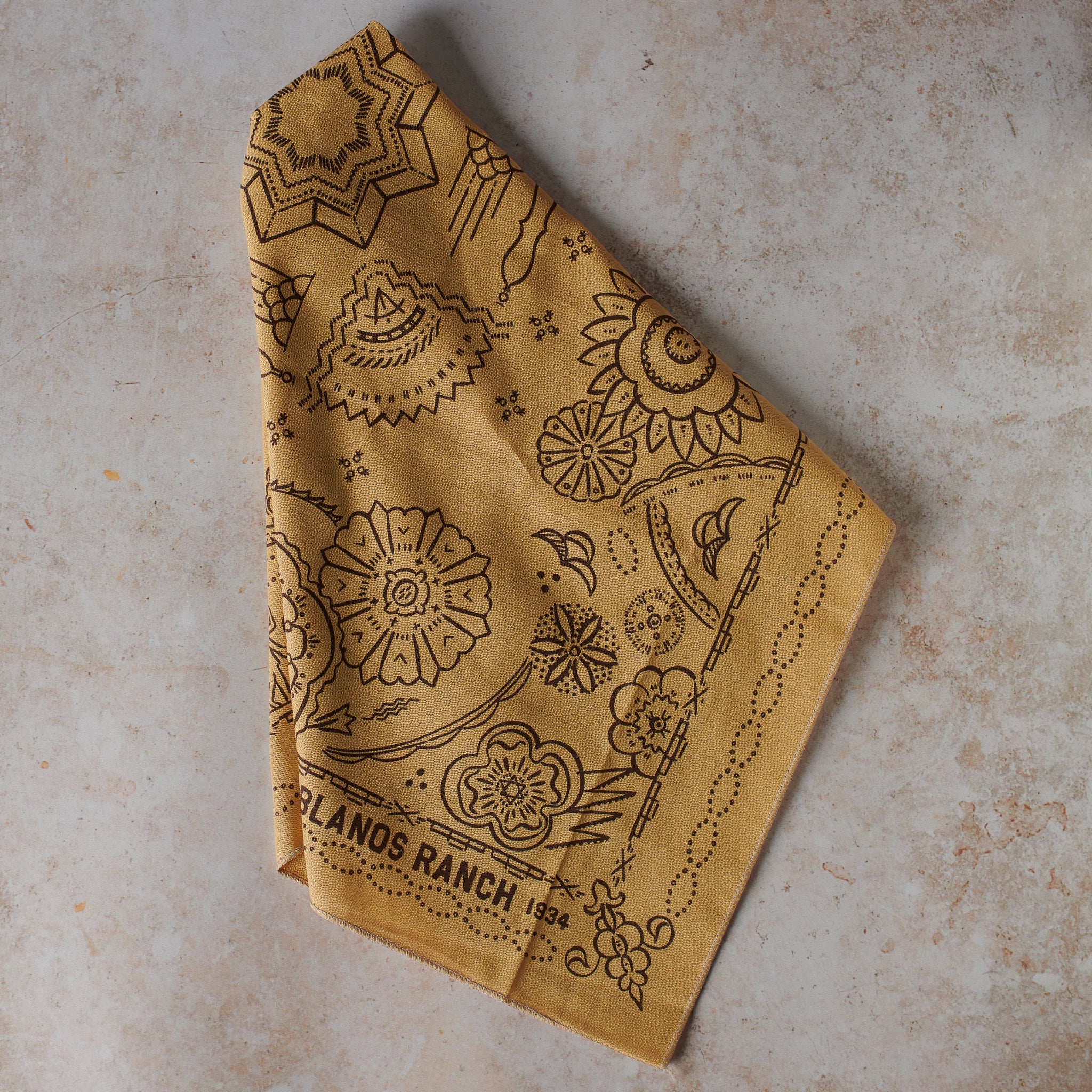 Los Poblanos "El Pañuelo" Bandana - Chocolate on Khaki | Los Poblanos Farm Shop